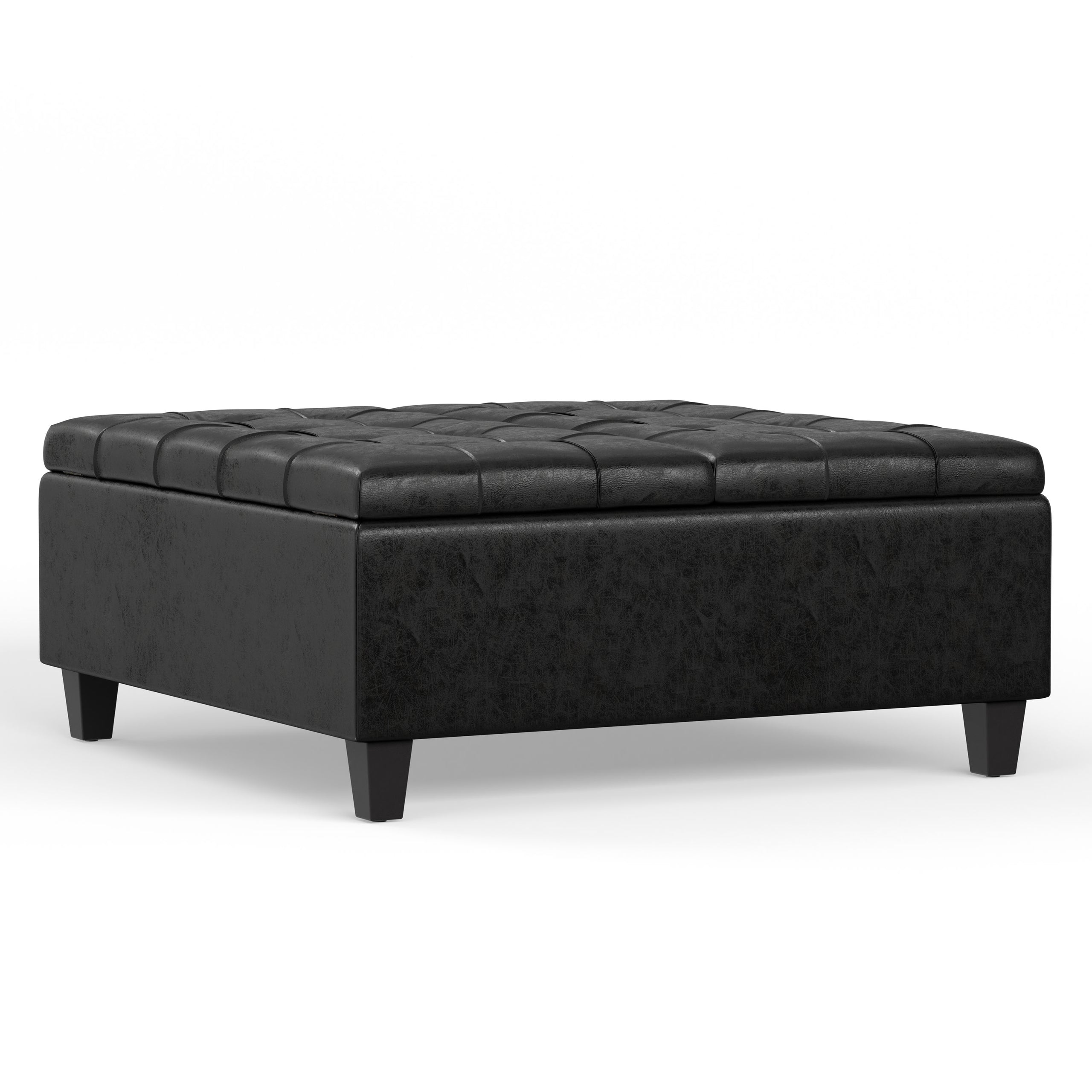 Distressed Black Distressed Vegan Leather | Harrison Coffee Table Storage Ottoman