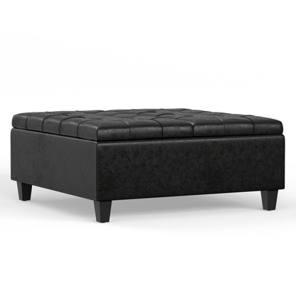 Distressed Black Distressed Vegan Leather | Harrison Coffee Table Storage Ottoman