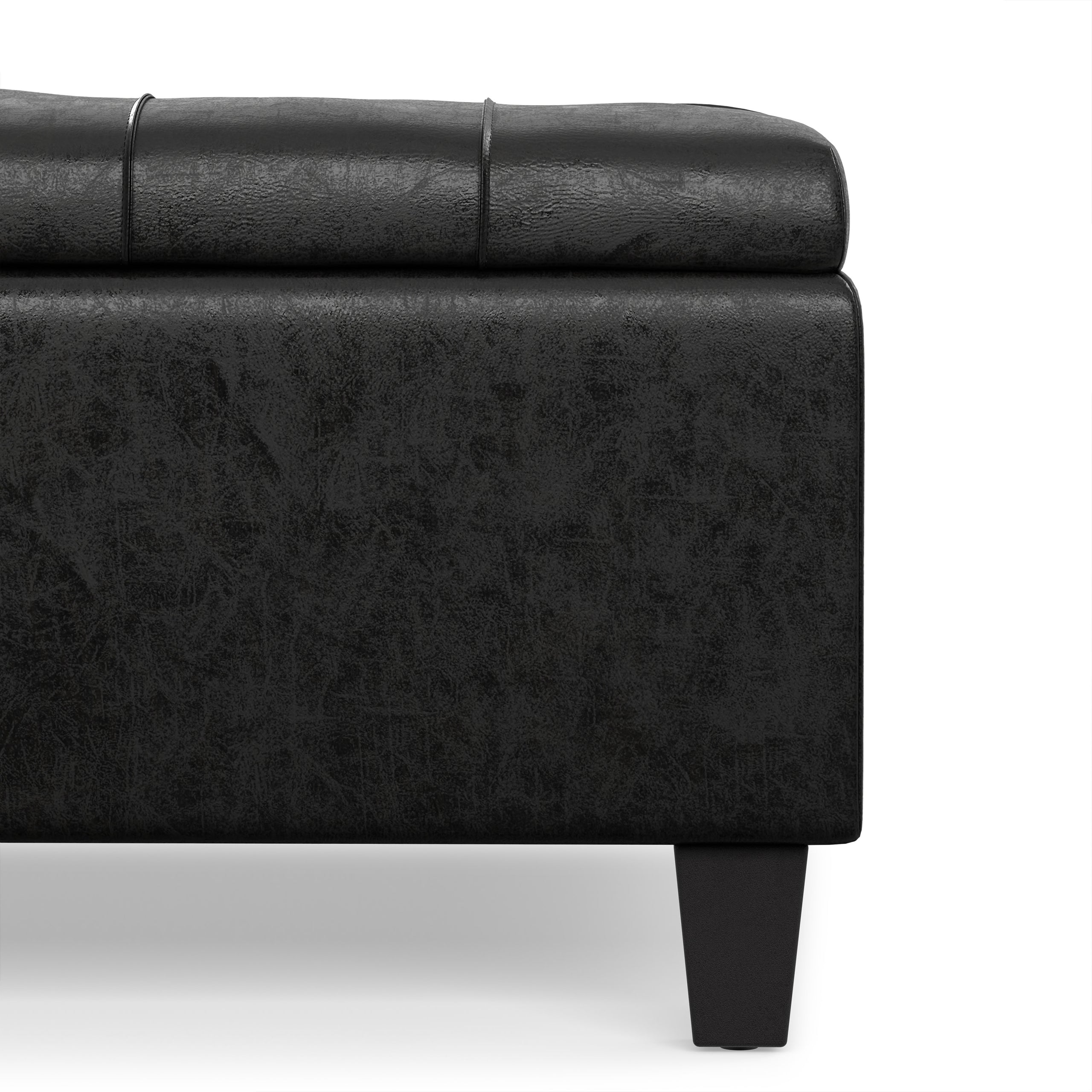 Distressed Black Distressed Vegan Leather | Harrison Coffee Table Storage Ottoman