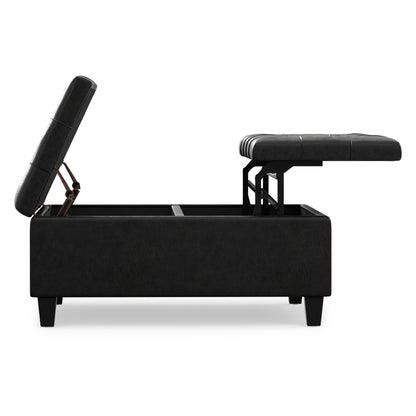 Distressed Black Distressed Vegan Leather | Harrison Coffee Table Storage Ottoman