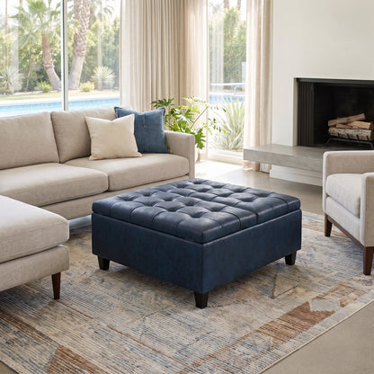 Distressed Dark Blue Distressed Vegan Leather | Harrison Coffee Table Storage Ottoman