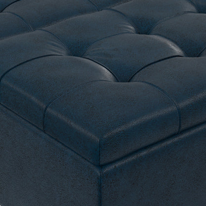 Distressed Dark Blue Distressed Vegan Leather | Harrison Coffee Table Storage Ottoman