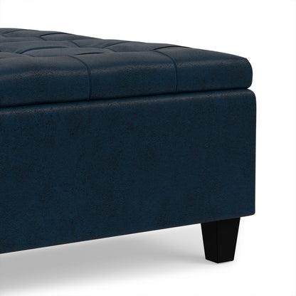Distressed Dark Blue Distressed Vegan Leather | Harrison Coffee Table Storage Ottoman