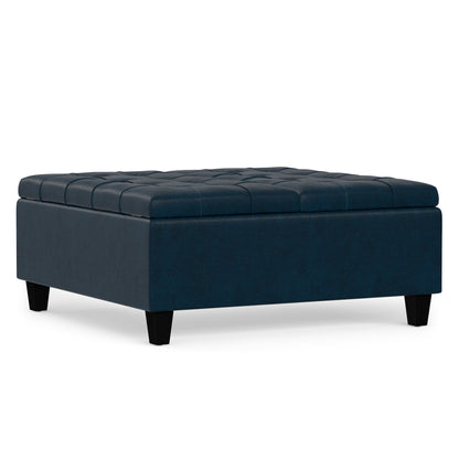 Distressed Dark Blue Distressed Vegan Leather | Harrison Coffee Table Storage Ottoman