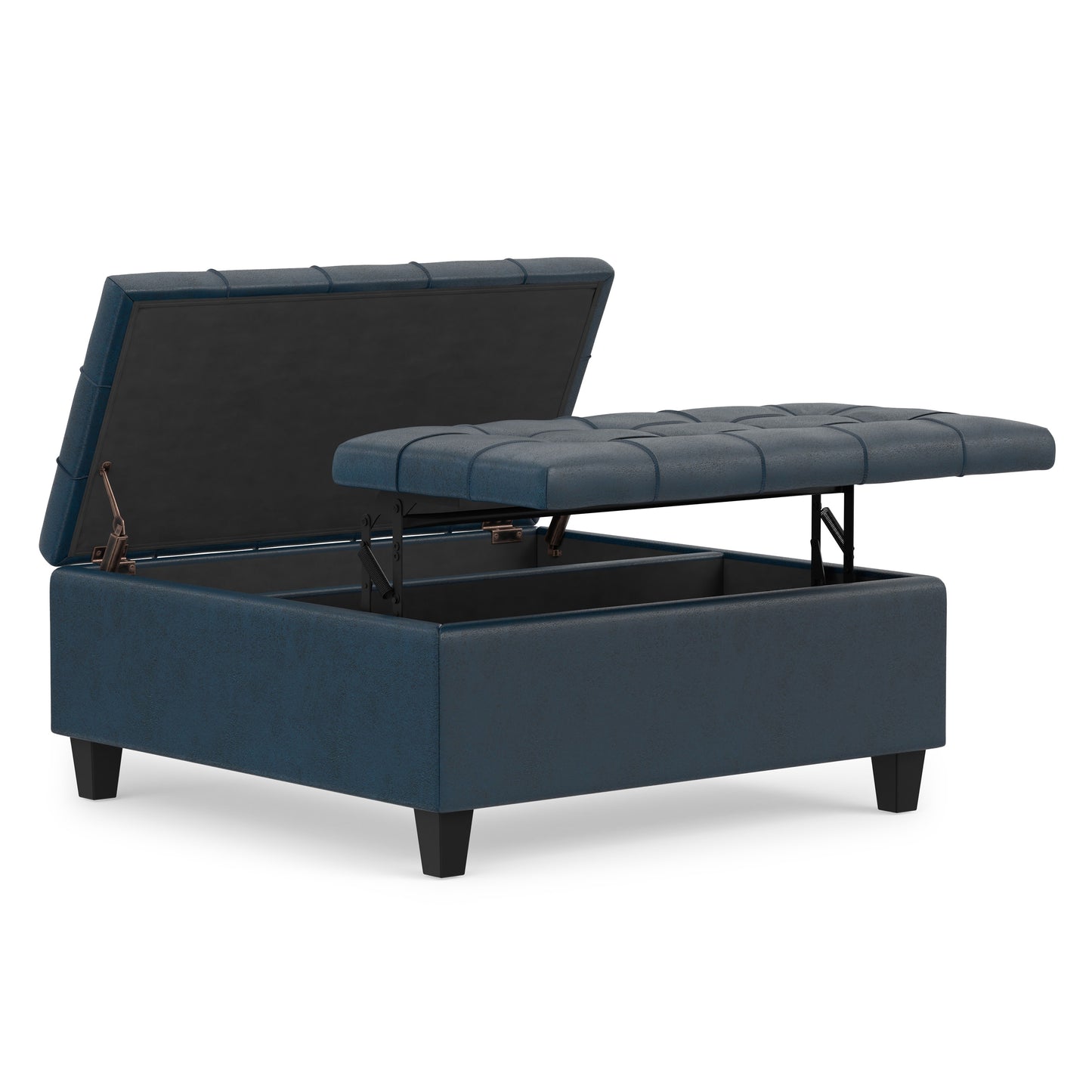 Distressed Dark Blue Distressed Vegan Leather | Harrison Coffee Table Storage Ottoman