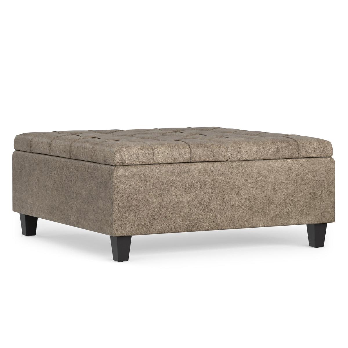 Distressed Smoky Grey Brown Distressed Vegan Leather | Harrison Coffee Table Storage Ottoman