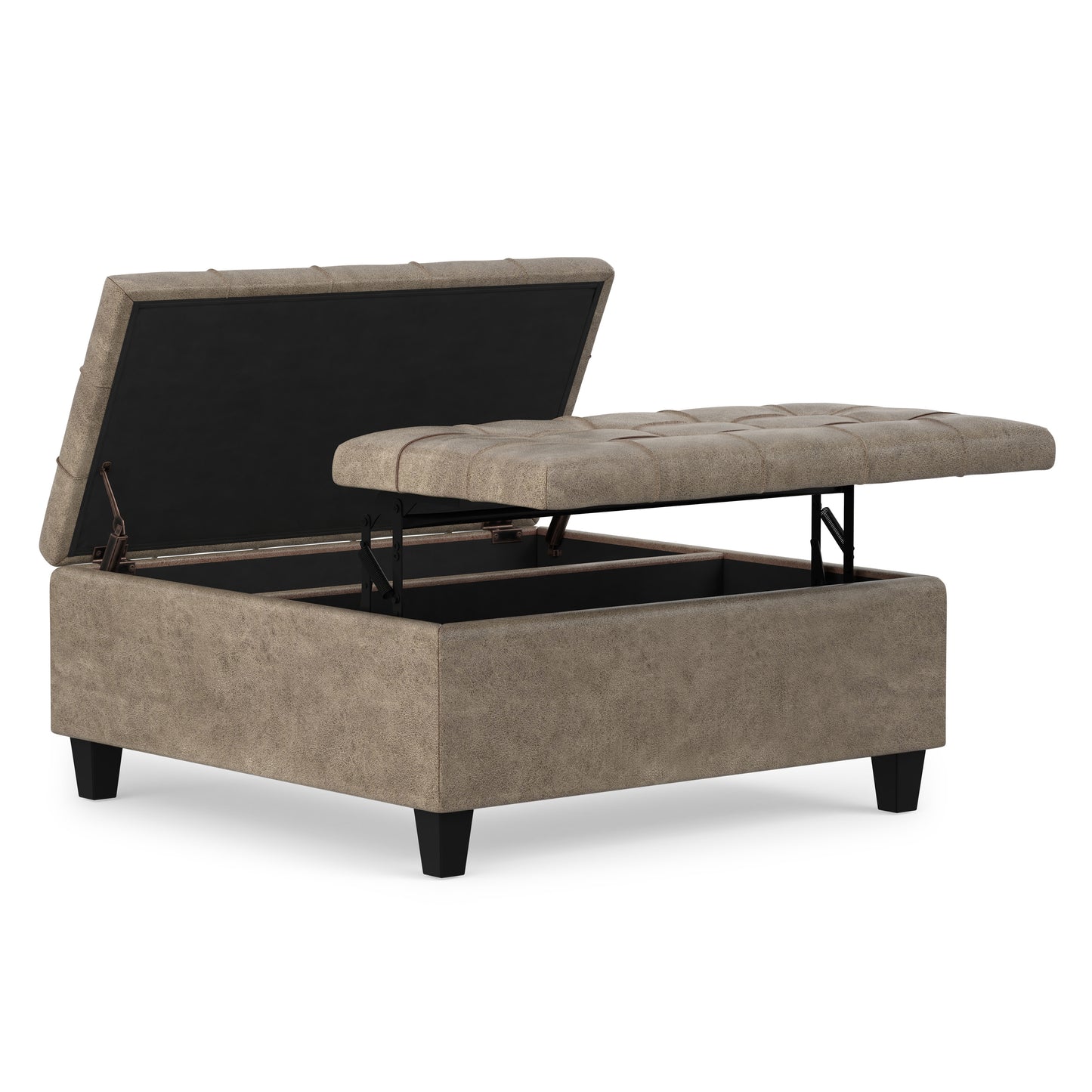 Distressed Smoky Grey Brown Distressed Vegan Leather | Harrison Coffee Table Storage Ottoman