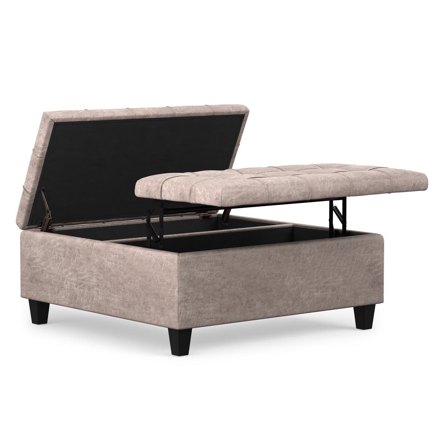 Distressed Grey Taupe Distressed Vegan Leather | Harrison Coffee Table Storage Ottoman