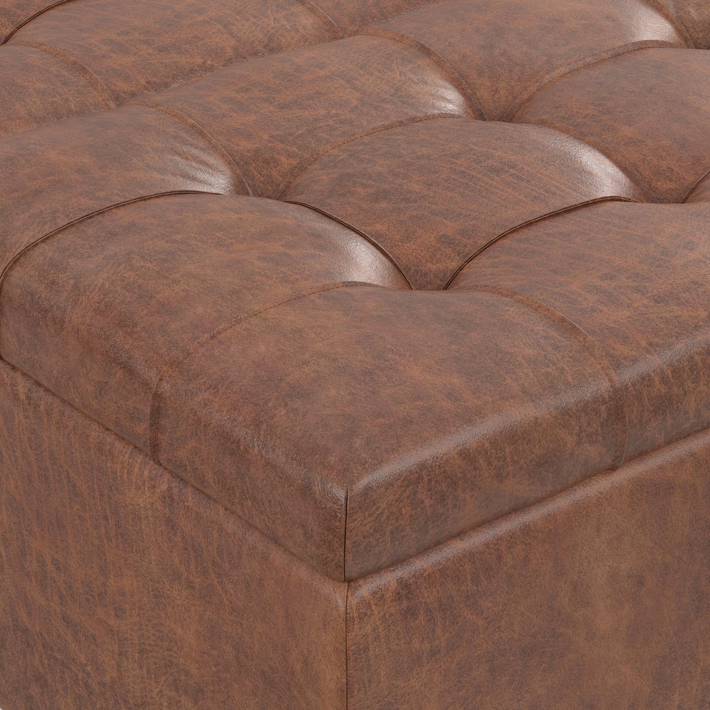 Distressed Saddle Brown Distressed Vegan Leather | Harrison Coffee Table Storage Ottoman