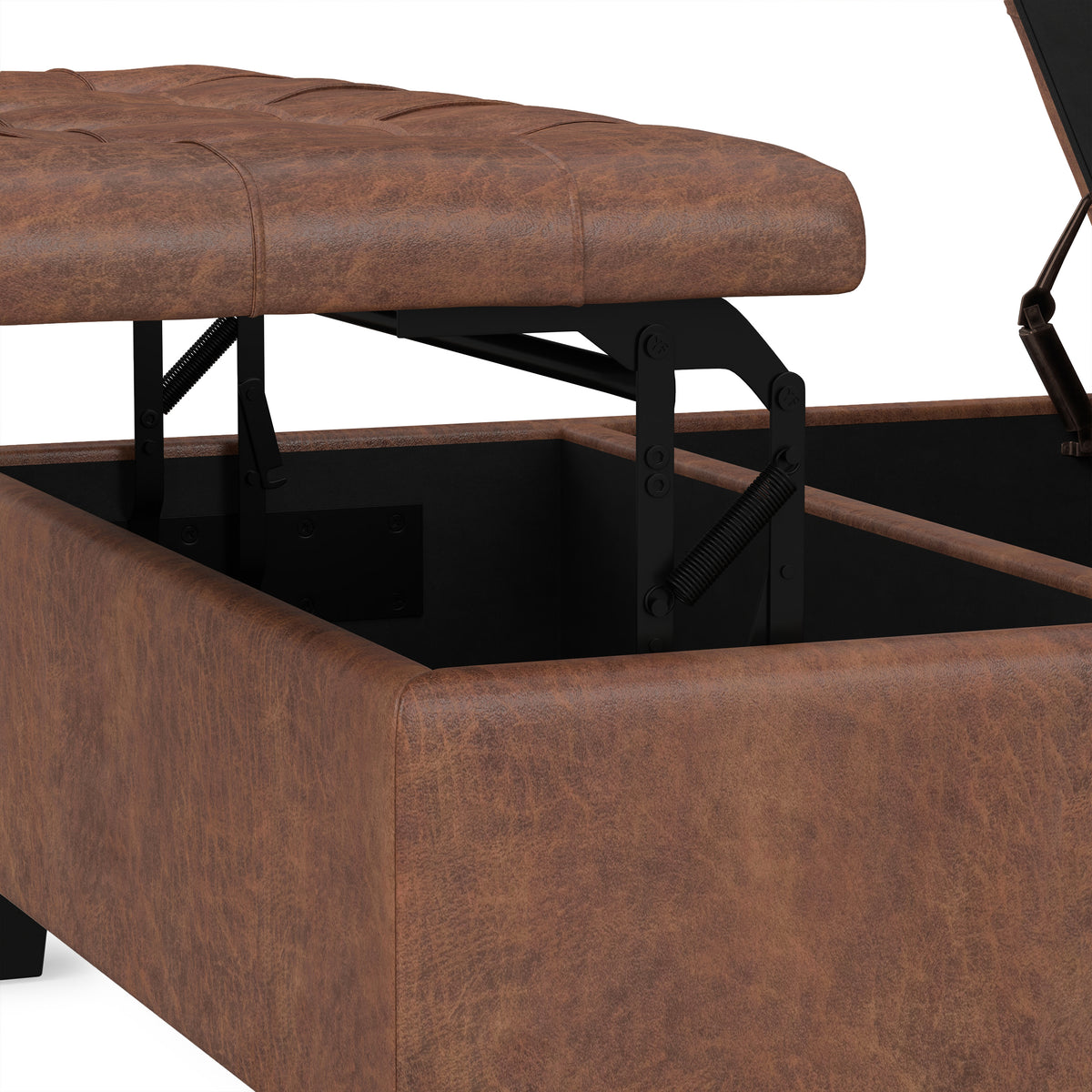 Distressed Saddle Brown Distressed Vegan Leather | Harrison Coffee Table Storage Ottoman