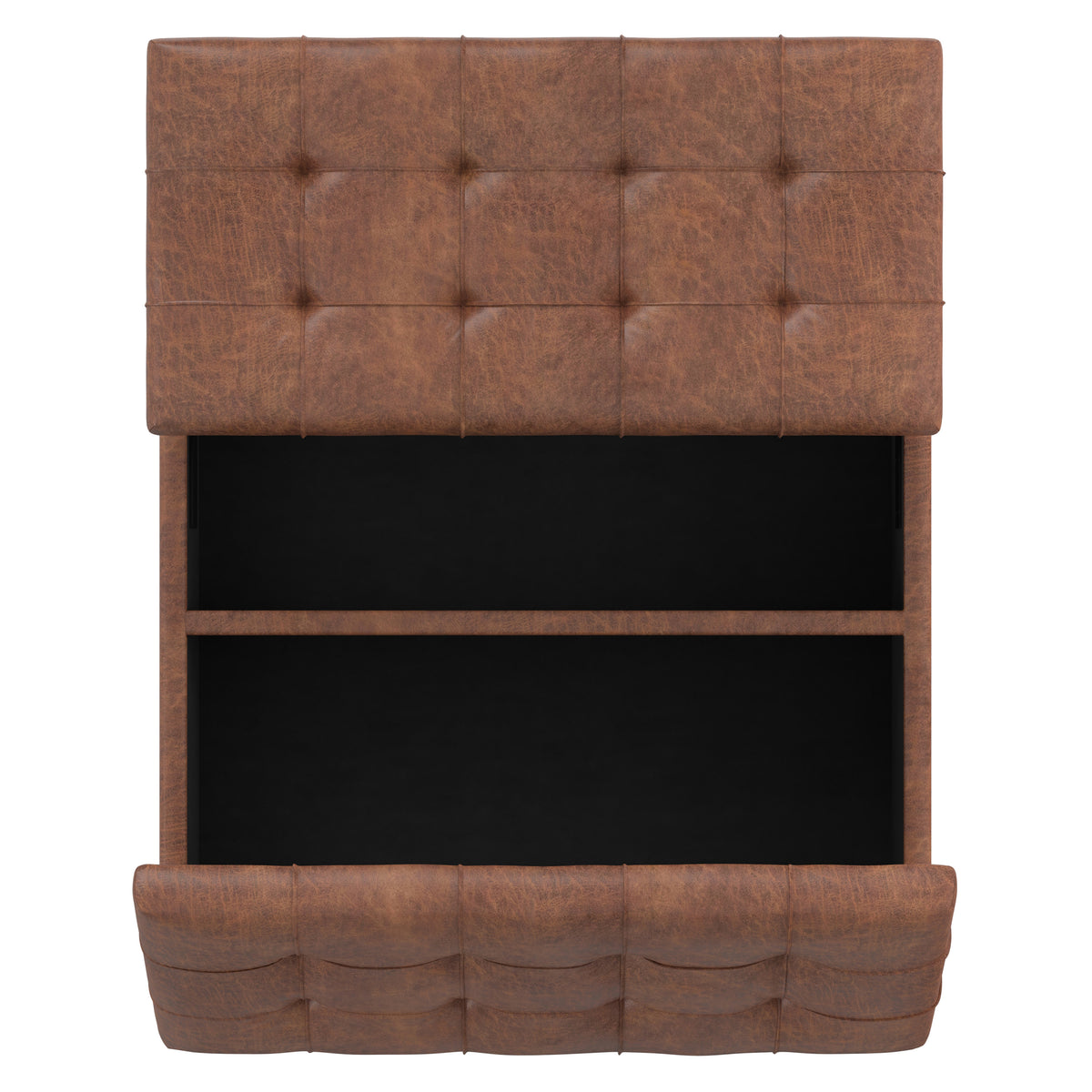 Distressed Saddle Brown Distressed Vegan Leather | Harrison Coffee Table Storage Ottoman