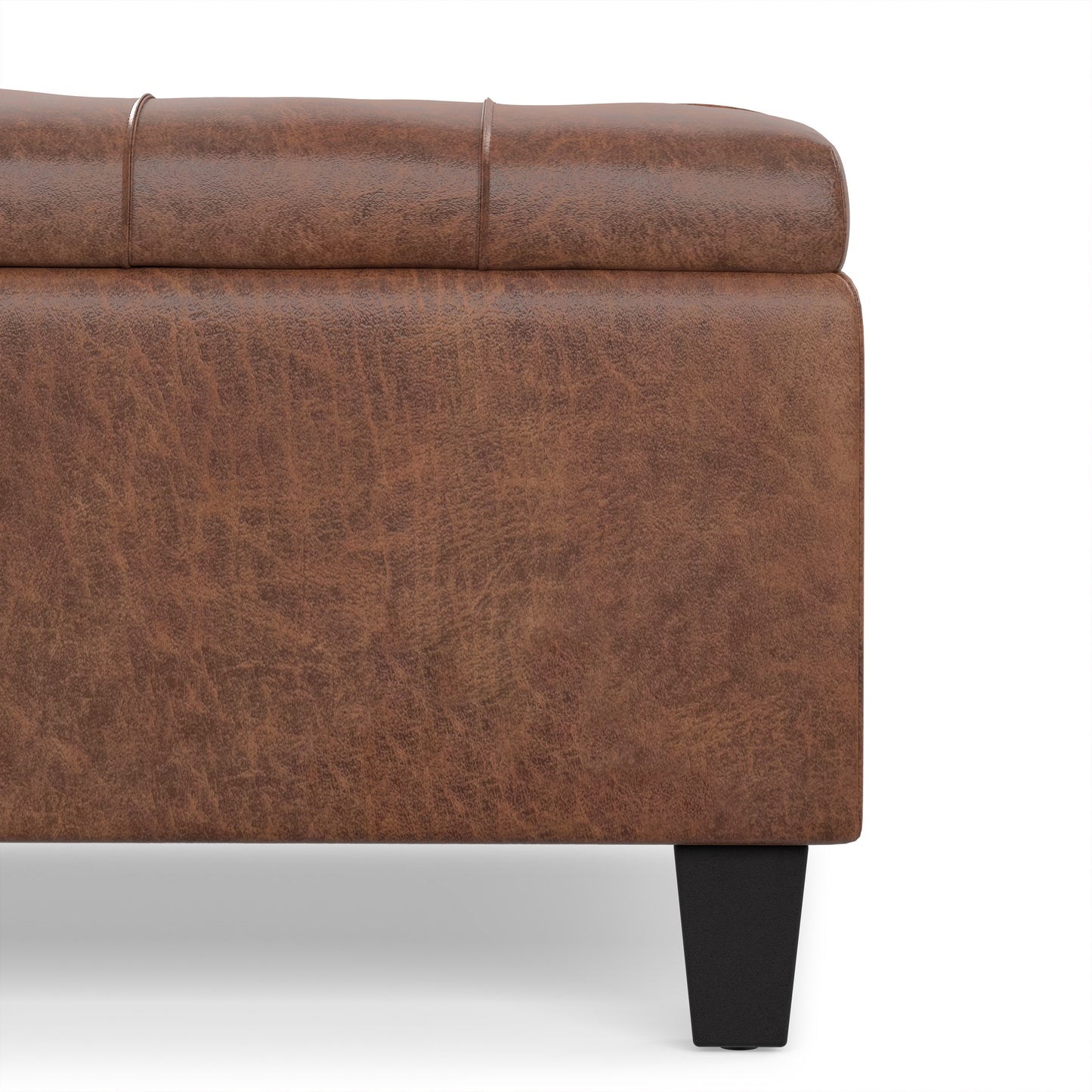Distressed Saddle Brown Distressed Vegan Leather | Harrison Coffee Table Storage Ottoman
