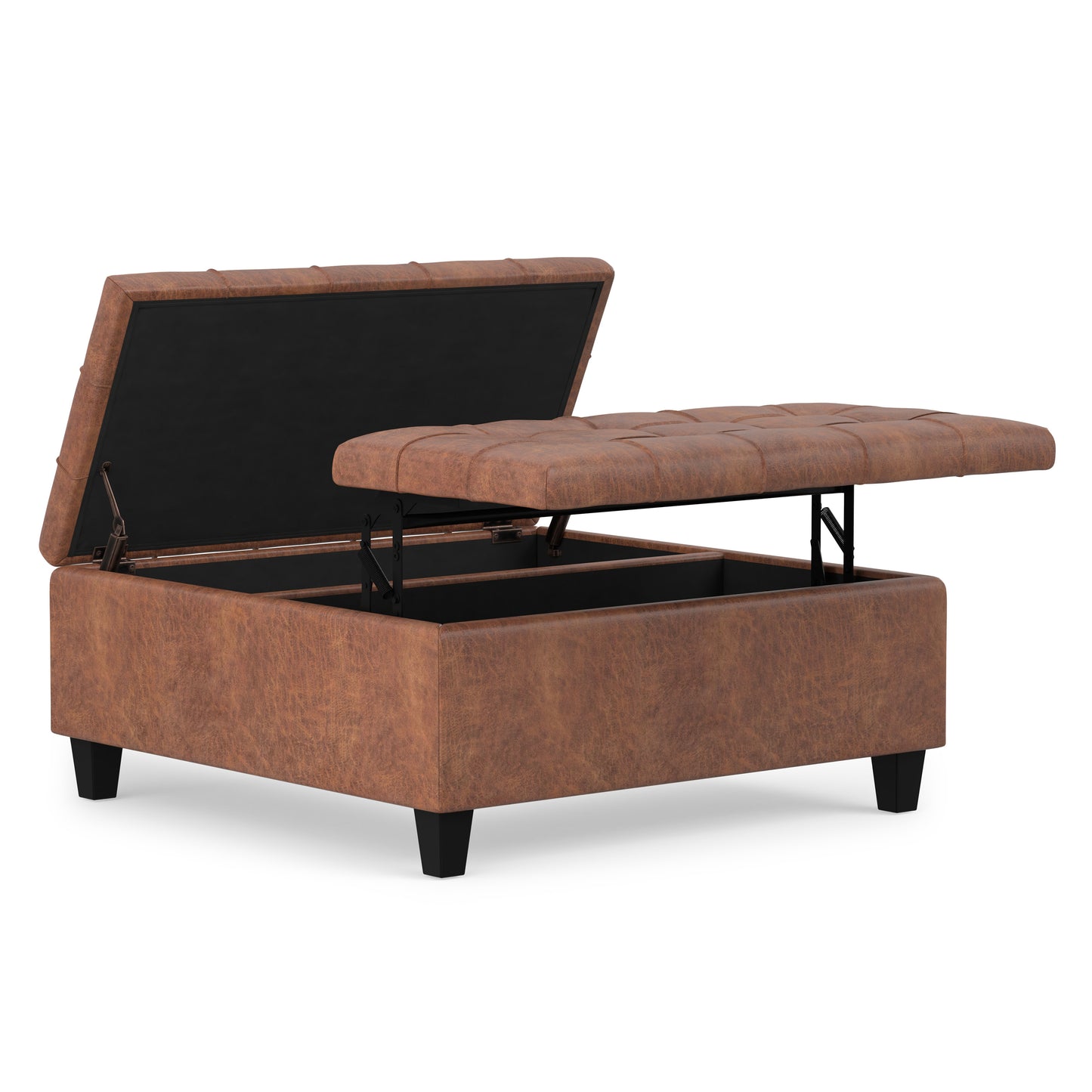 Distressed Saddle Brown Distressed Vegan Leather | Harrison Coffee Table Storage Ottoman