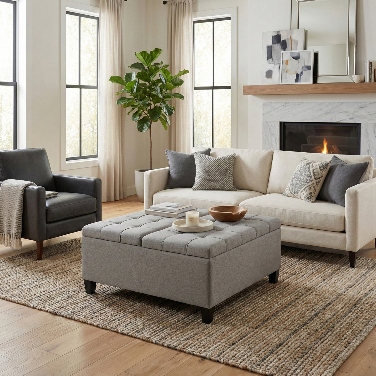 Cloud Grey Linen Style Fabric | Harrison Coffee Table Storage Ottoman