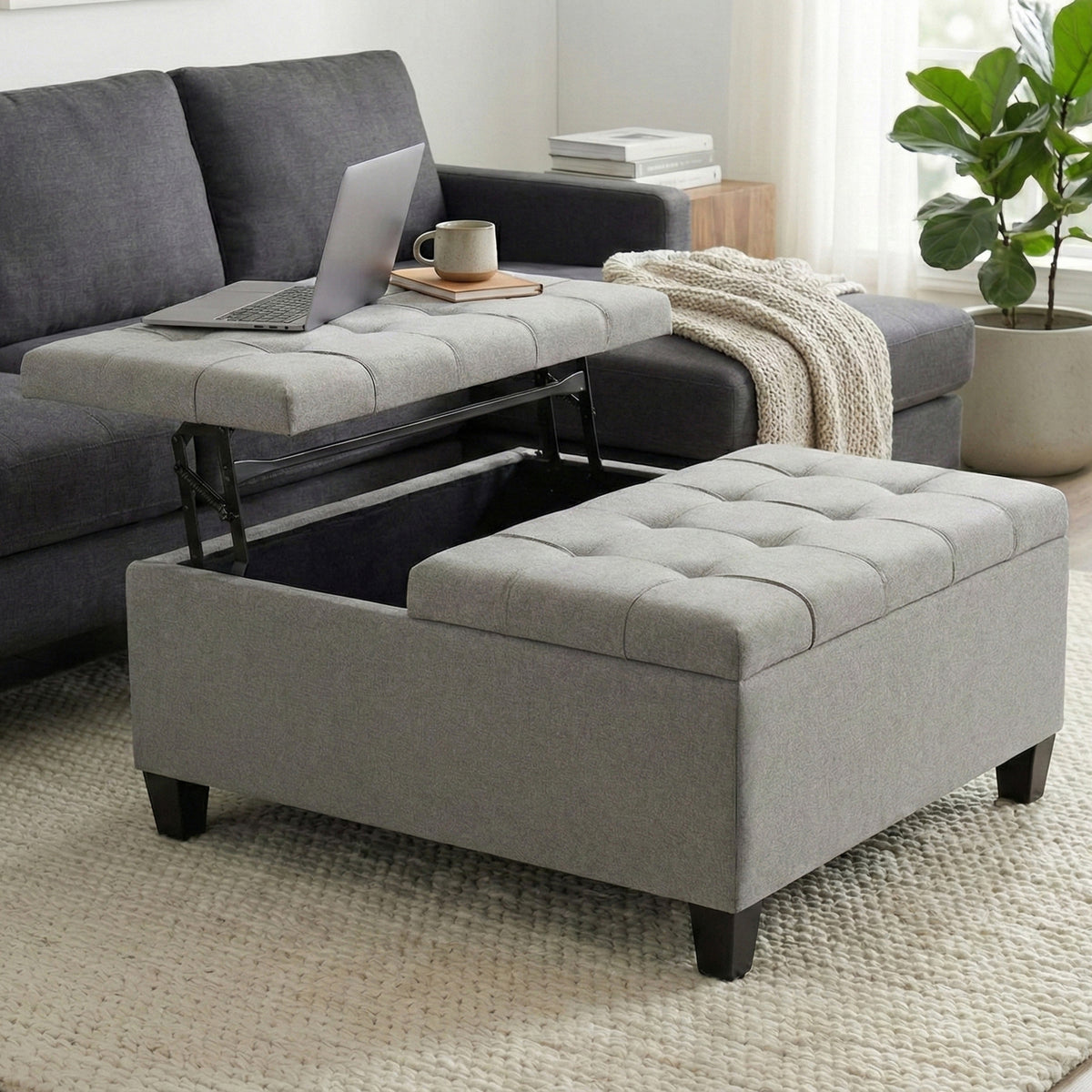 Cloud Grey Linen Style Fabric | Harrison Coffee Table Storage Ottoman