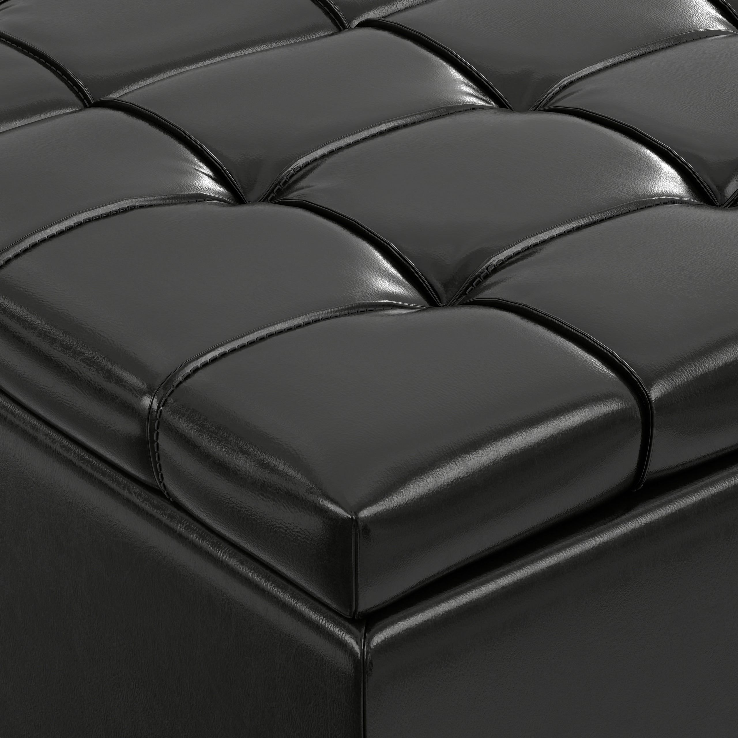 Midnight Black Vegan Leather | Harrison Large Square Coffee Table Storage Ottoman