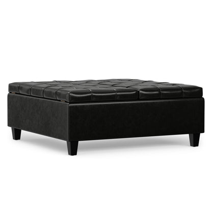 Midnight Black Vegan Leather | Harrison Large Square Coffee Table Storage Ottoman