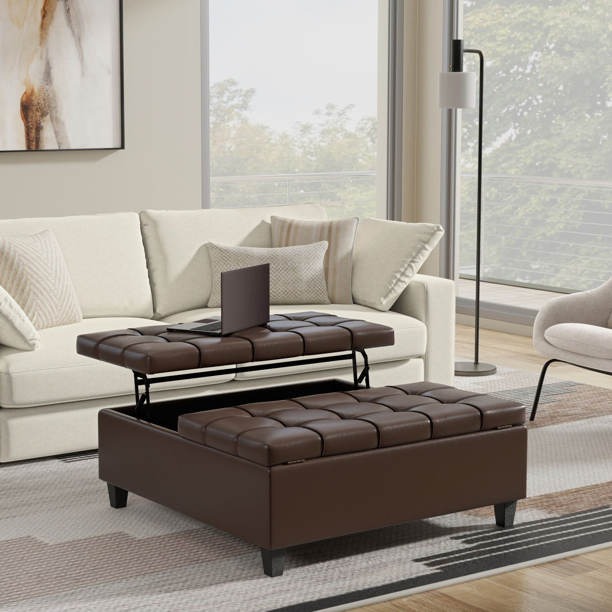 Chocolate Brown Vegan Leather | Harrison Large Square Coffee Table Storage Ottoman