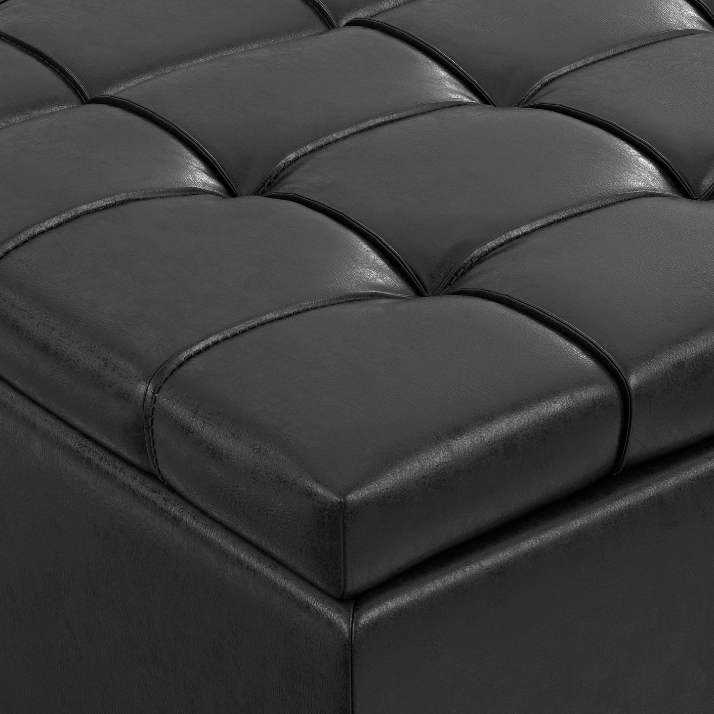 Distressed Black Distressed Vegan Leather | Harrison Large Square Coffee Table Storage Ottoman