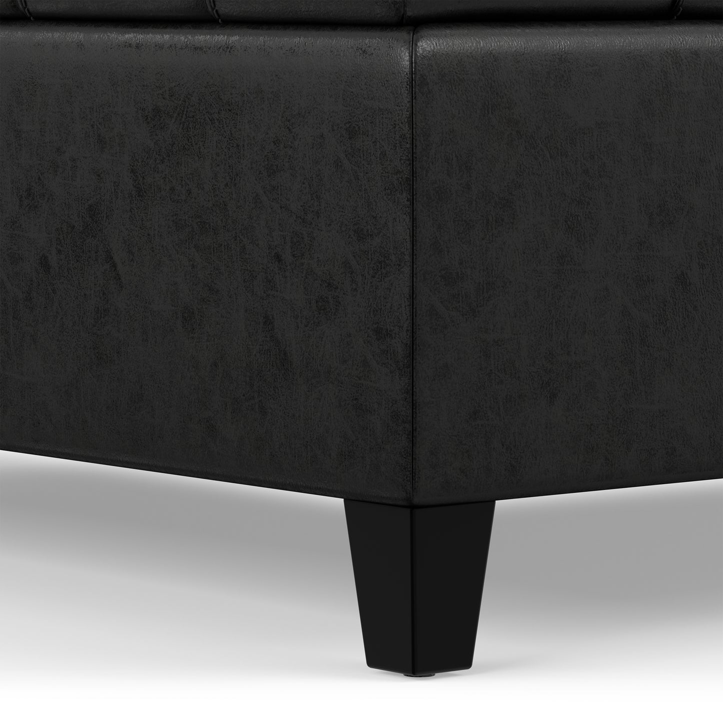 Distressed Black Distressed Vegan Leather | Harrison Large Square Coffee Table Storage Ottoman