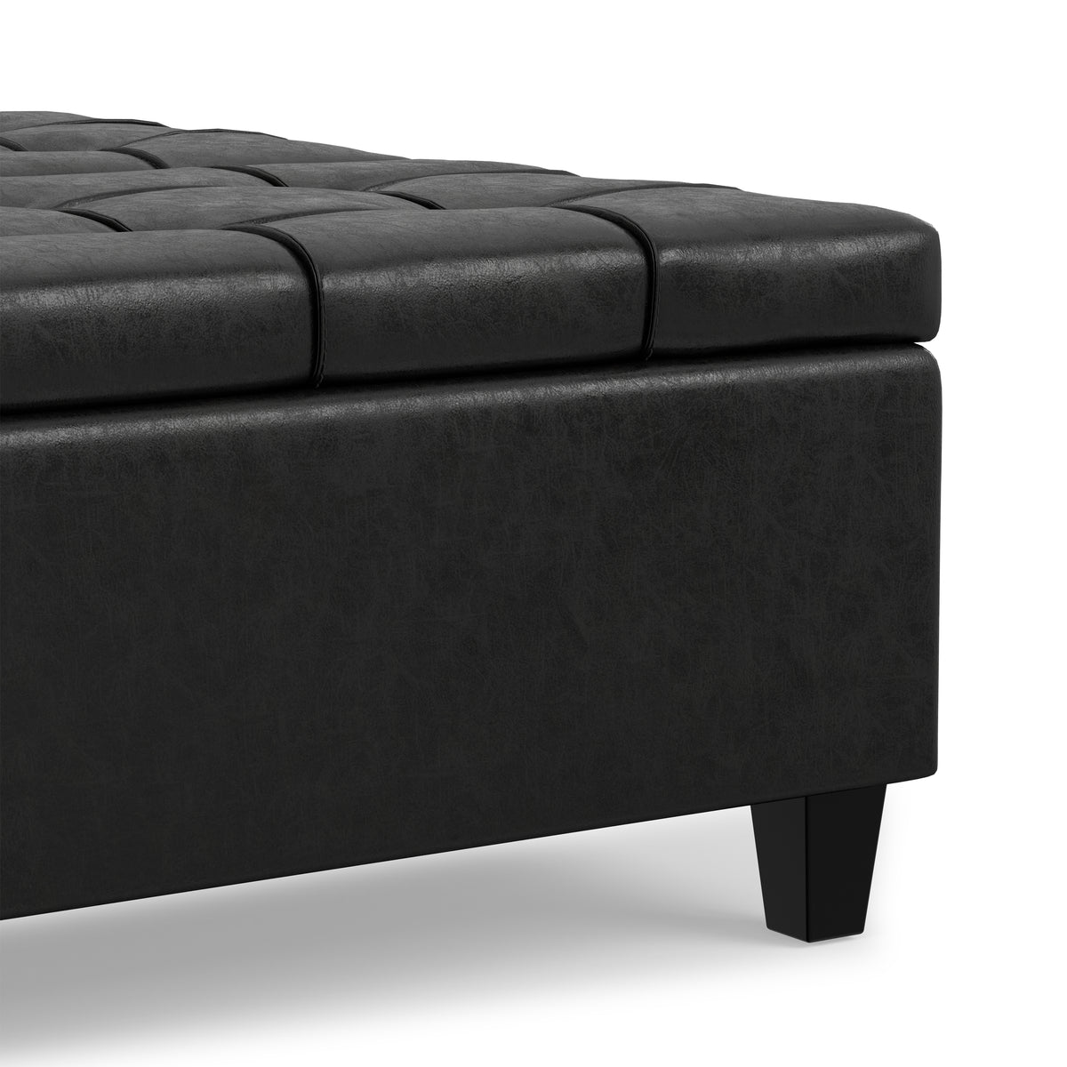 Distressed Black Distressed Vegan Leather | Harrison Large Square Coffee Table Storage Ottoman