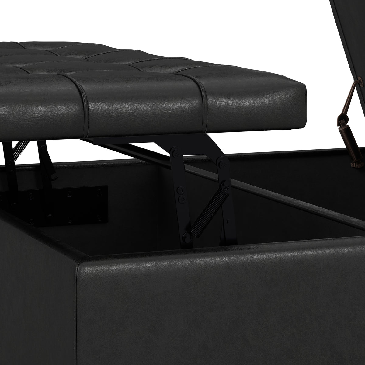 Distressed Black Distressed Vegan Leather | Harrison Large Square Coffee Table Storage Ottoman