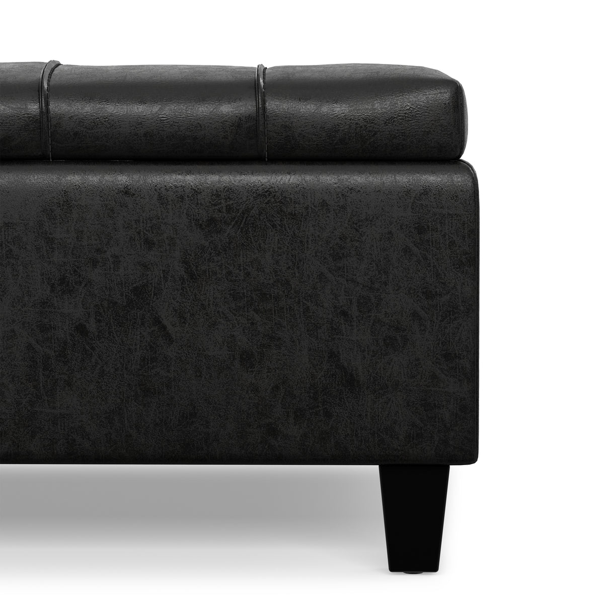 Distressed Black Distressed Vegan Leather | Harrison Large Square Coffee Table Storage Ottoman