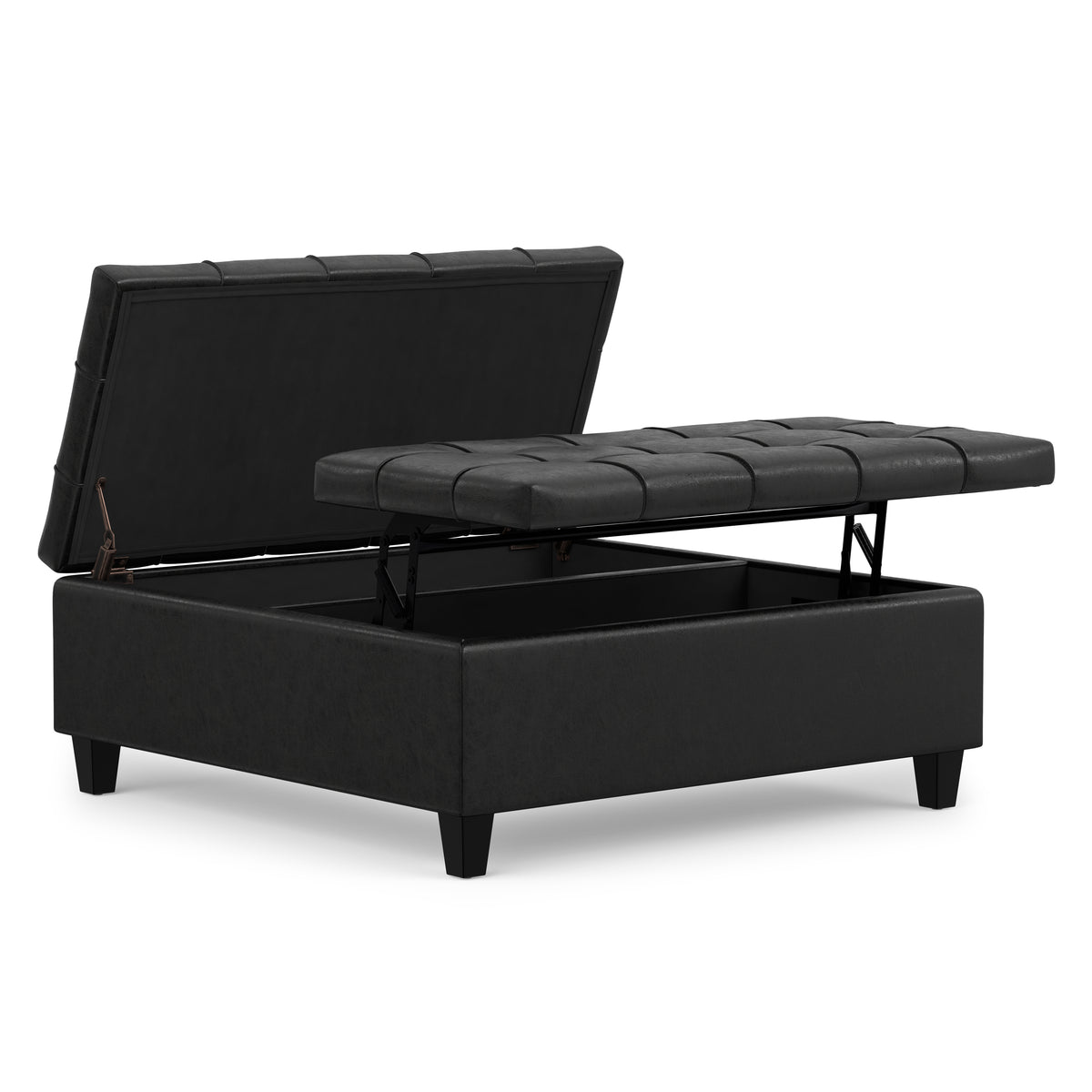 Distressed Black Distressed Vegan Leather | Harrison Large Square Coffee Table Storage Ottoman