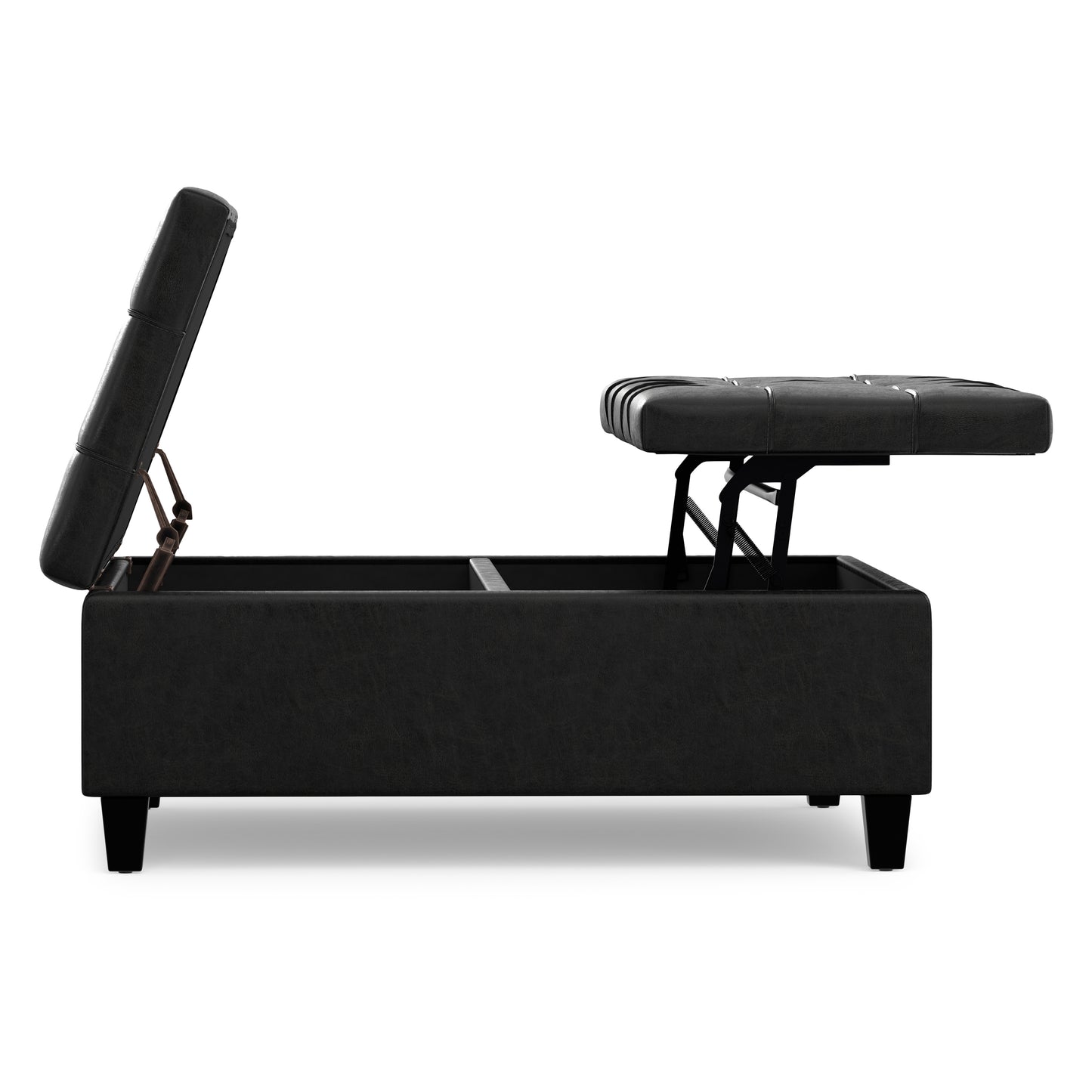 Distressed Black Distressed Vegan Leather | Harrison Large Square Coffee Table Storage Ottoman
