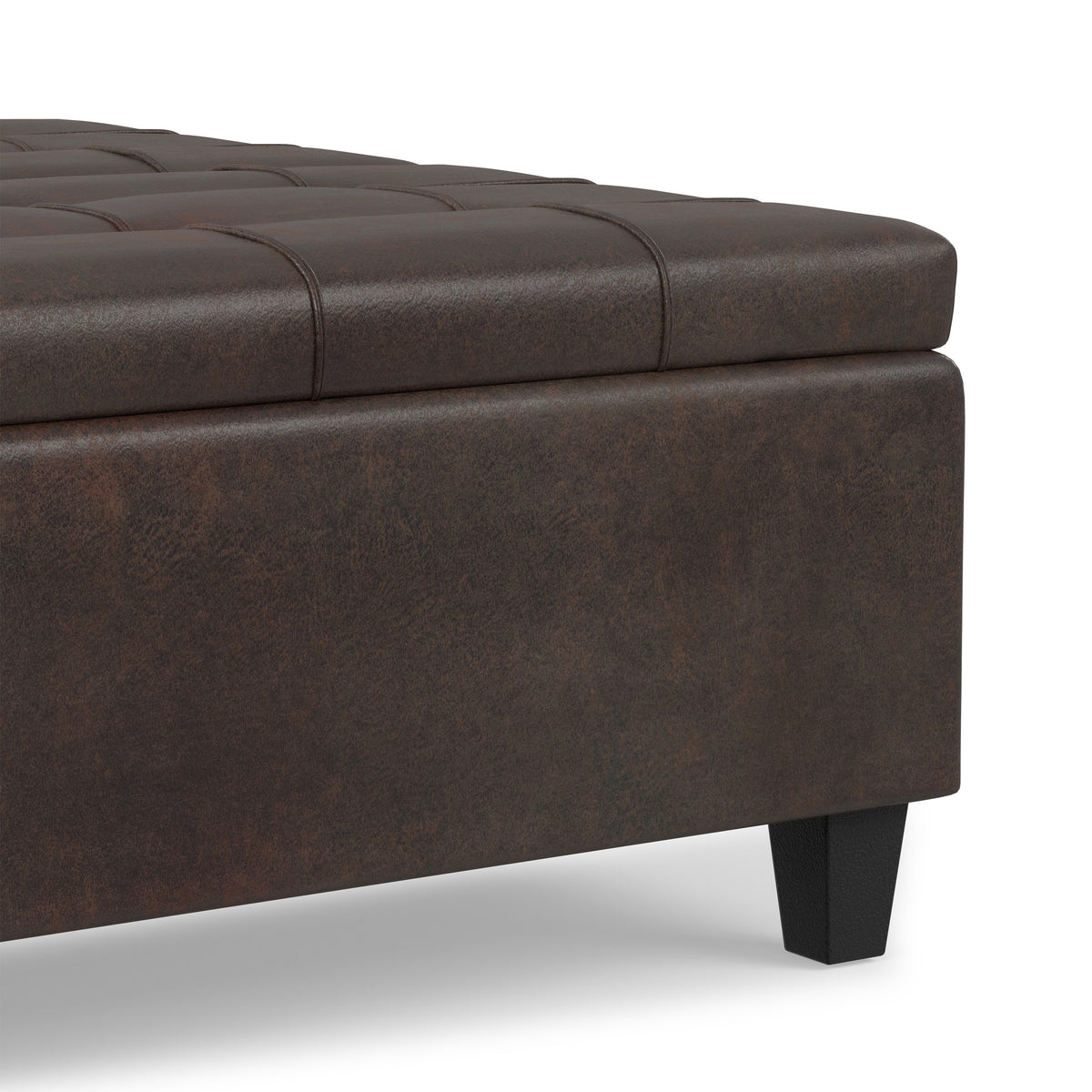 Distressed Brown Distressed Vegan Leather | Harrison Large Square Coffee Table Storage Ottoman
