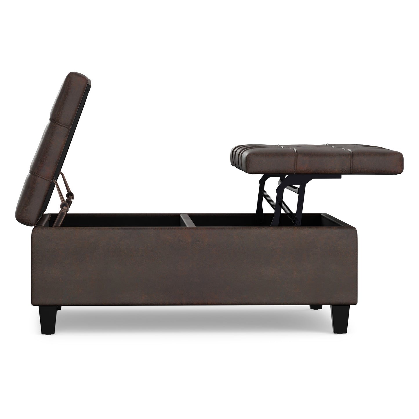 Distressed Brown Distressed Vegan Leather | Harrison Large Square Coffee Table Storage Ottoman