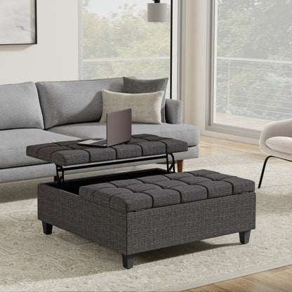 Ebony Tweed Style Fabric | Harrison Large Square Coffee Table Storage Ottoman in Tweed Style Fabric