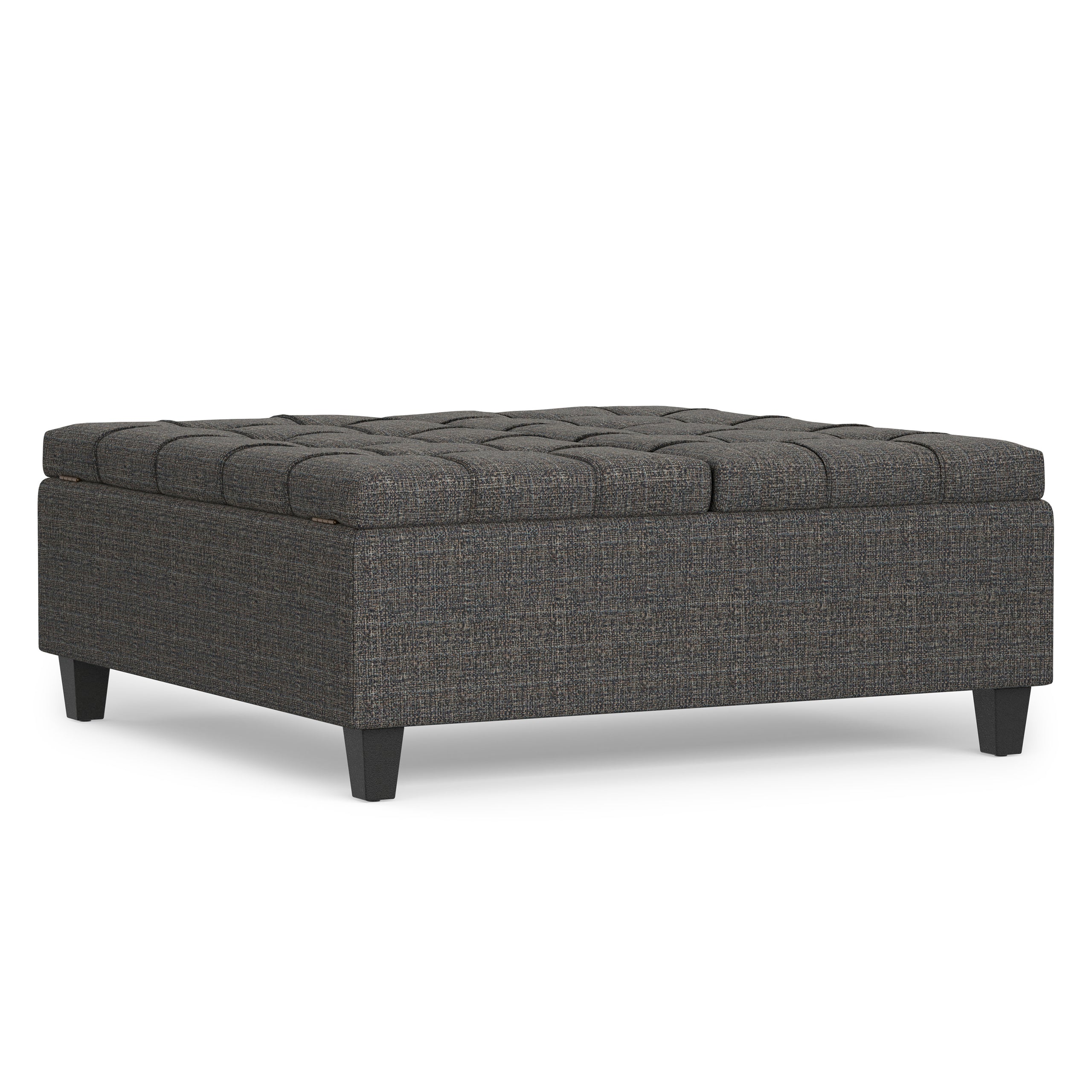 Ebony Tweed Style Fabric | Harrison Large Square Coffee Table Storage Ottoman in Tweed Style Fabric