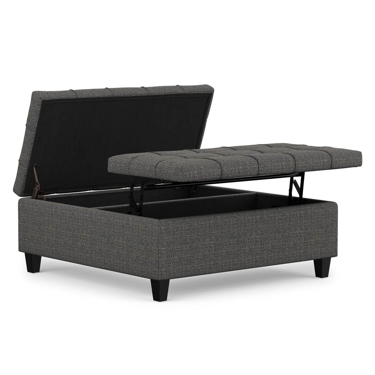 Ebony Tweed Style Fabric | Harrison Large Square Coffee Table Storage Ottoman in Tweed Style Fabric