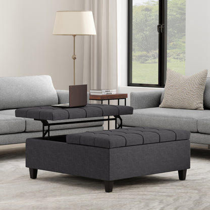 Slate Grey Linen Style Fabric | Harrison Large Square Coffee Table Storage Ottoman in Linen