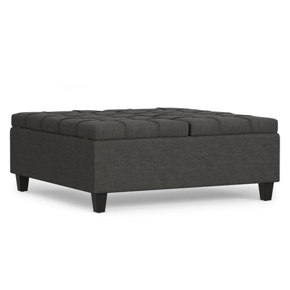 Slate Grey Linen Style Fabric | Harrison Large Square Coffee Table Storage Ottoman in Linen
