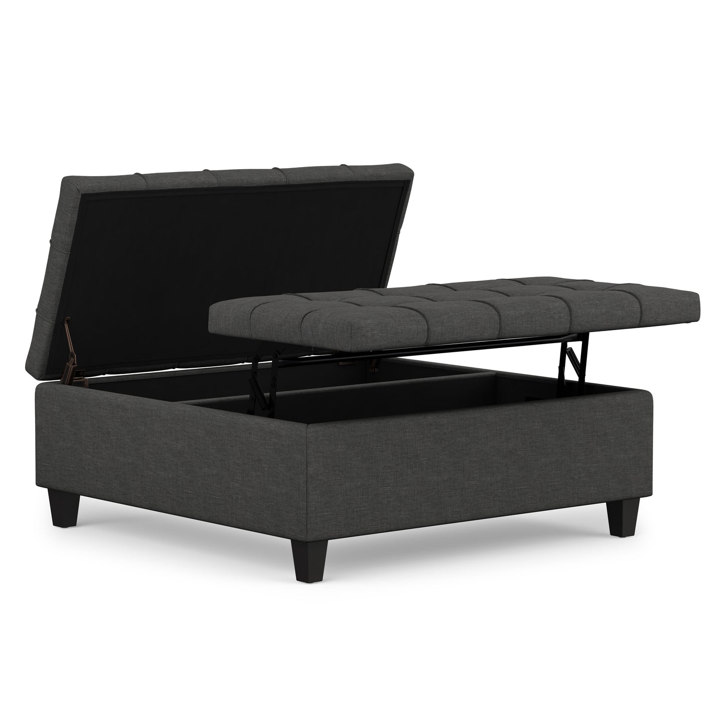 Slate Grey Linen Style Fabric | Harrison Large Square Coffee Table Storage Ottoman in Linen