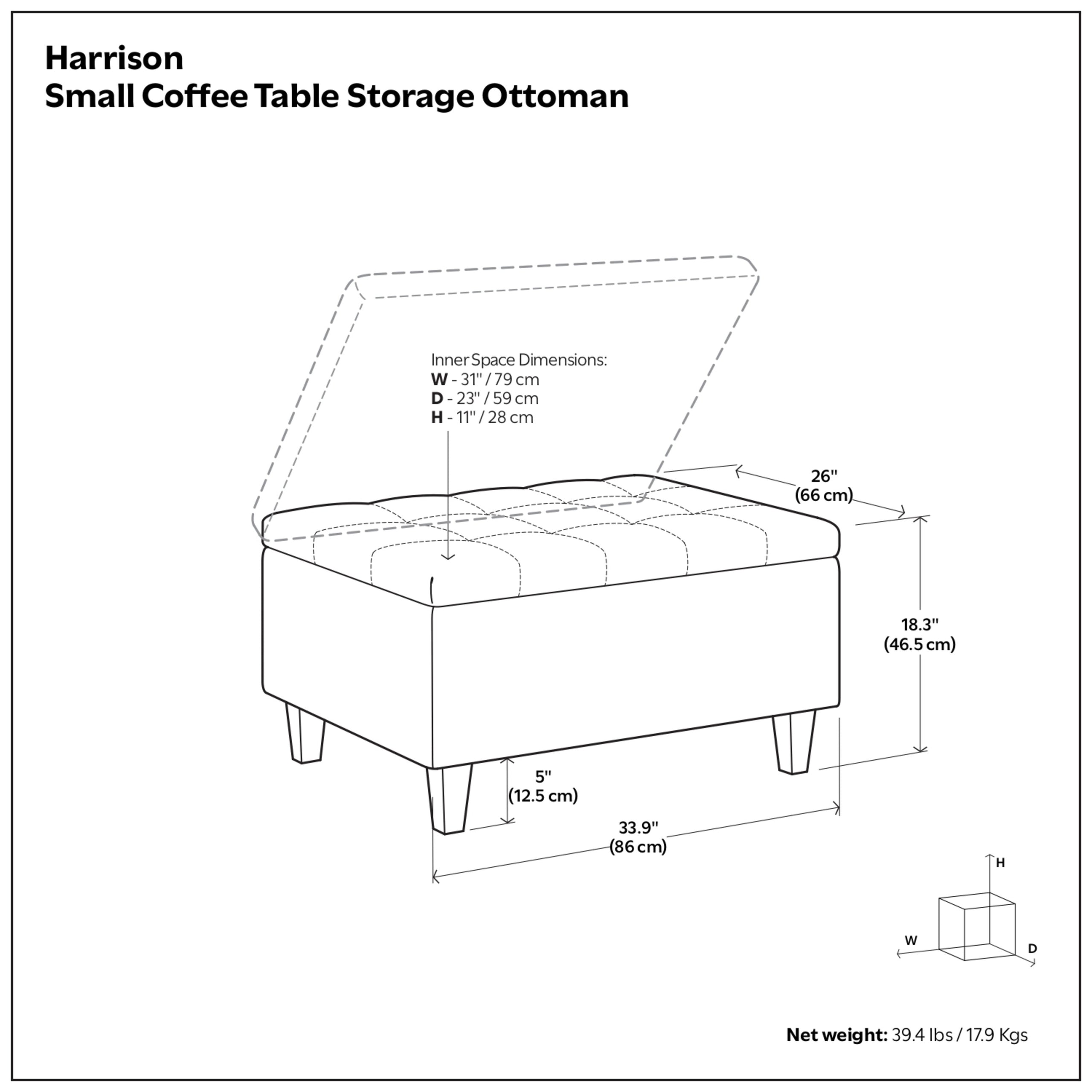 Slate Grey Linen Style Fabric | Harrison Small Coffee Table Ottoman in Linen