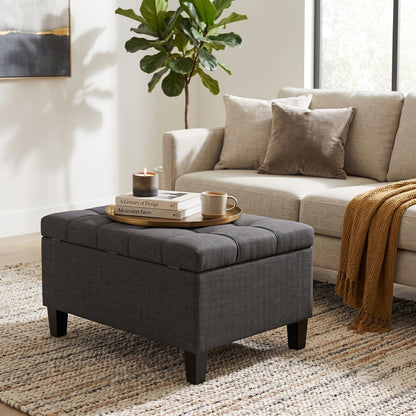 Slate Grey Linen Style Fabric | Harrison Small Coffee Table Ottoman in Linen