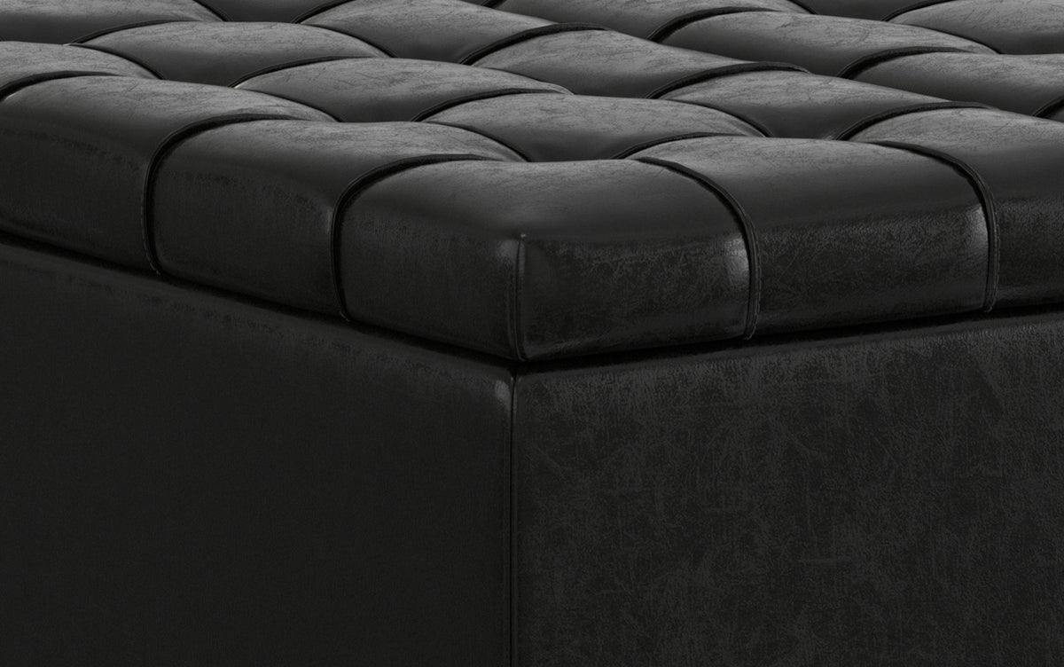 Midnight Black Vegan Leather | Harrison Small Square Coffee Table Storage Ottoman