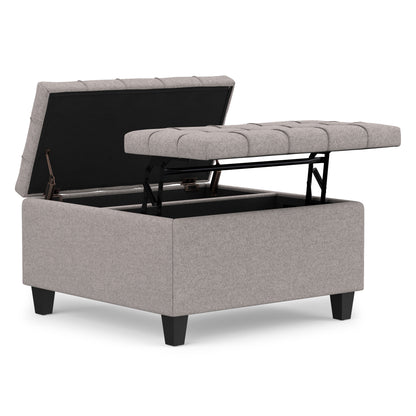 Slate Grey Linen Style Fabric | Harrison Small Square Coffee Table Storage Ottoman