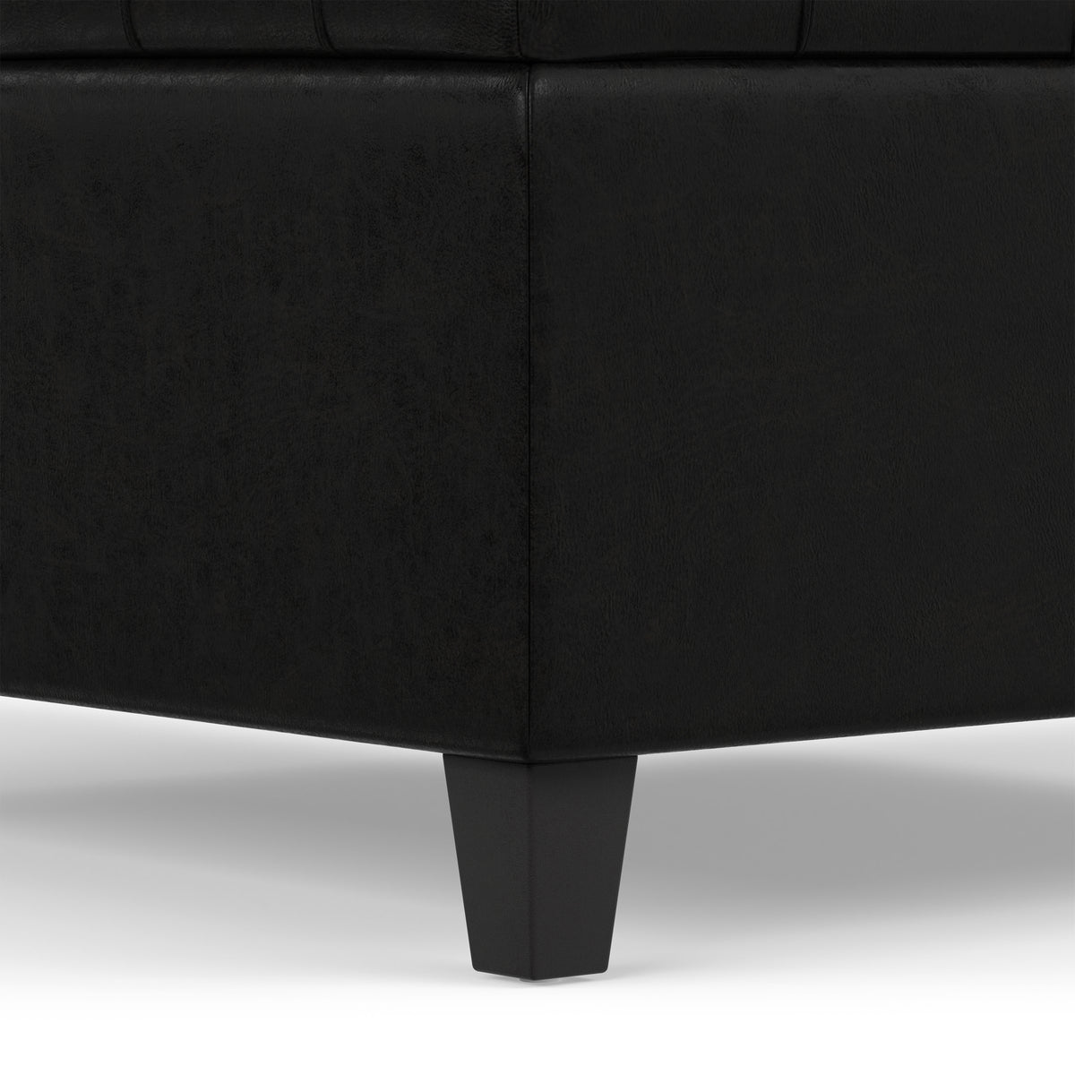Distressed Black Distressed Vegan Leather | Harrison Small Square Coffee Table Storage Ottoman in Distressed Vegan Leather