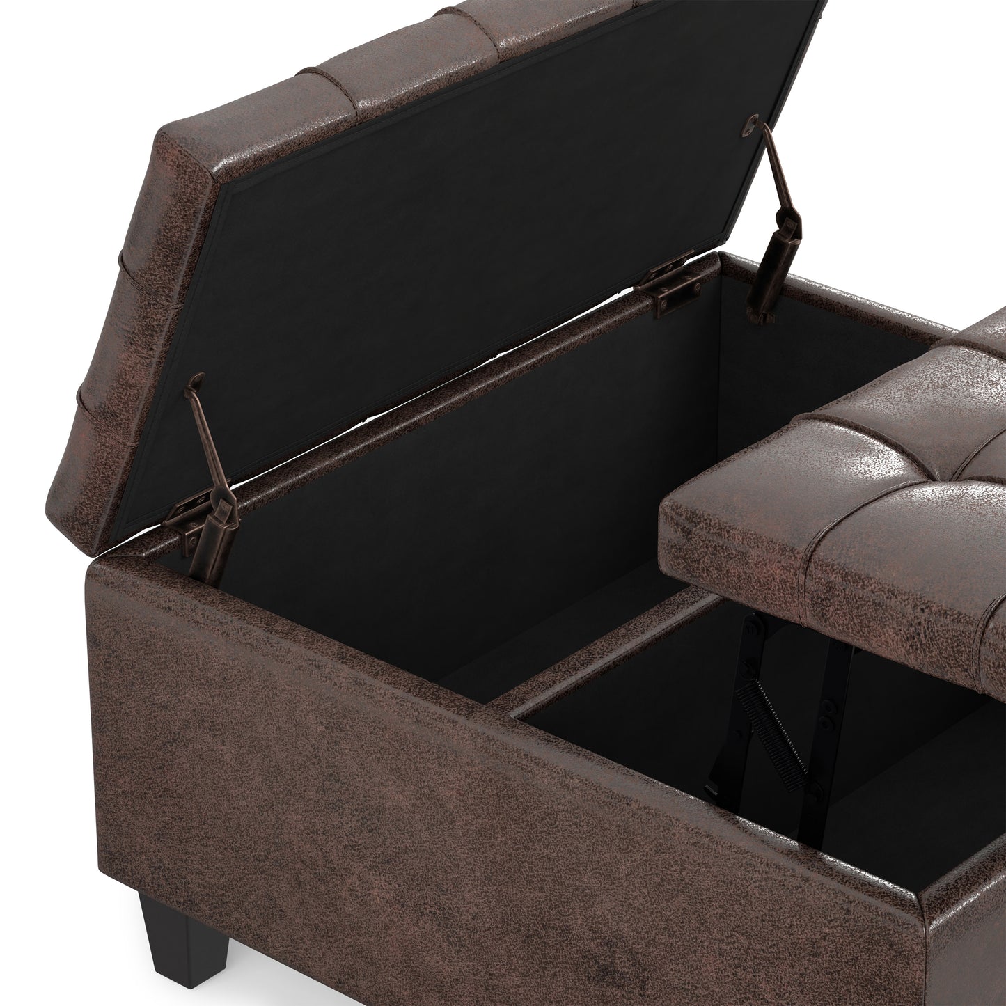 Distressed Brown Distressed Vegan Leather | Harrison Small Square Coffee Table Storage Ottoman in Distressed Vegan Leather