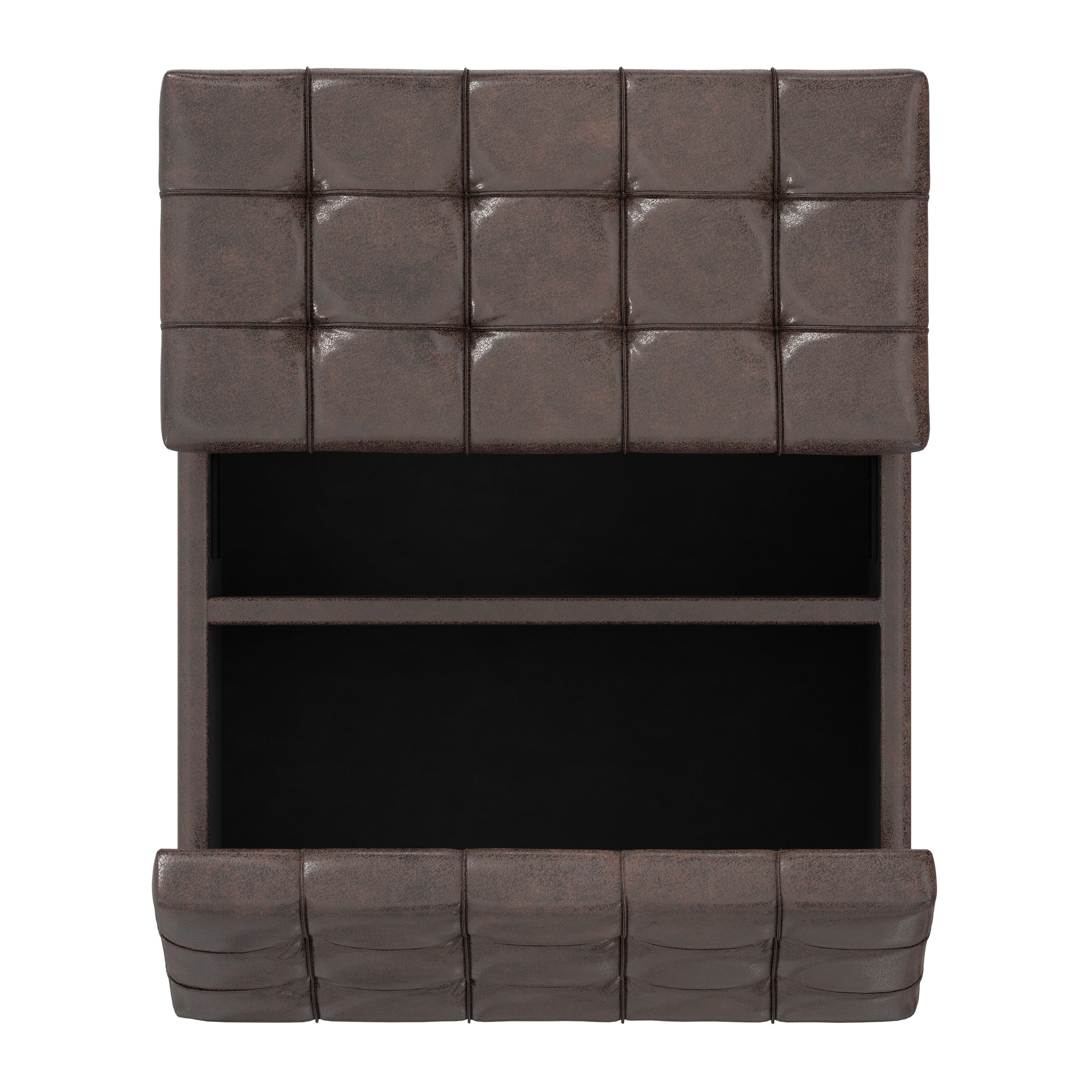 Distressed Brown Distressed Vegan Leather | Harrison Small Square Coffee Table Storage Ottoman in Distressed Vegan Leather