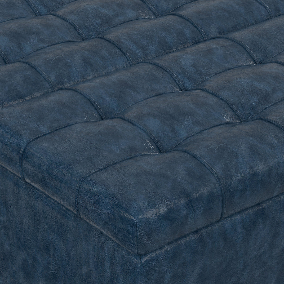 Denim Blue Vegan Leather | Harrison Small Square Coffee Table Storage Ottoman in Vegan Leather