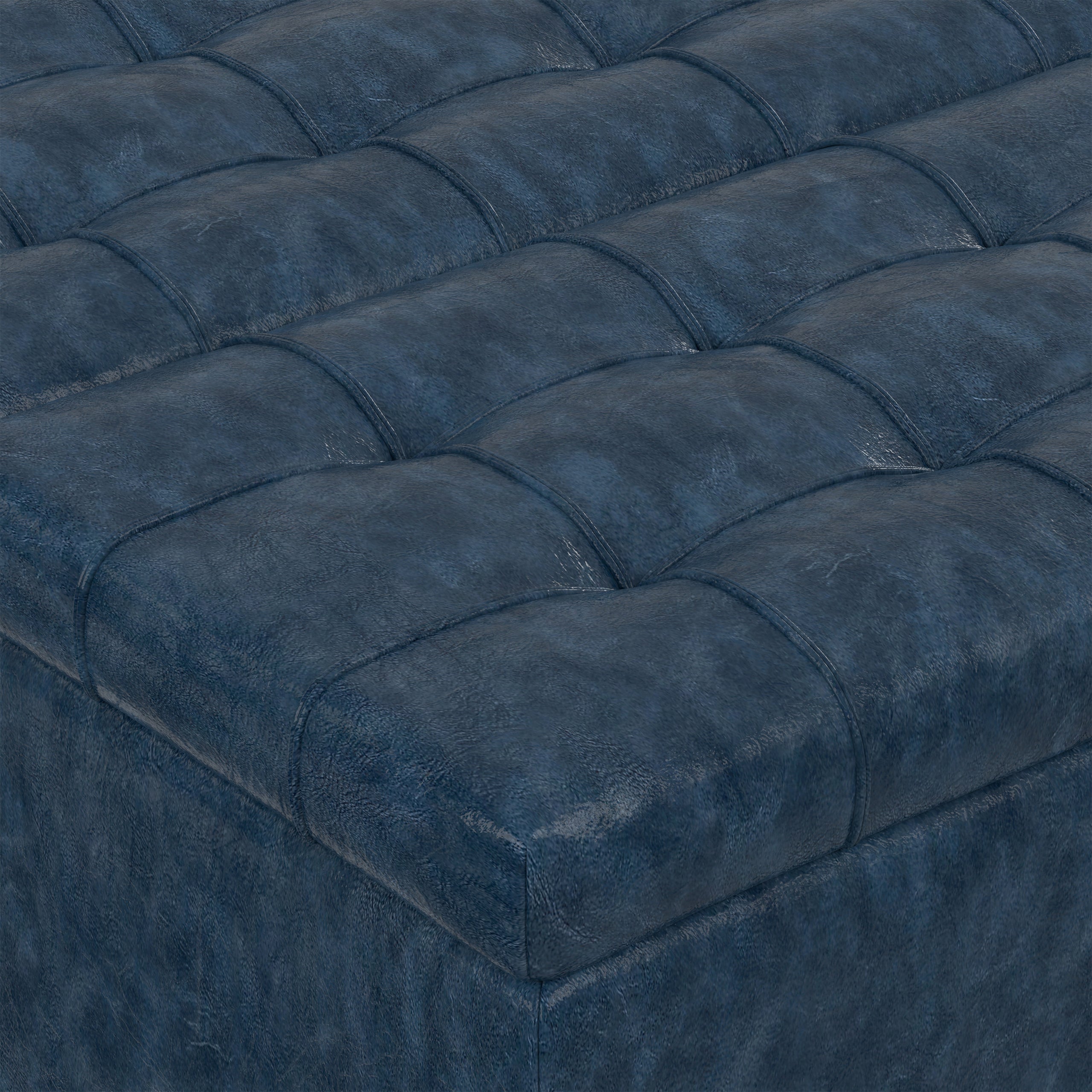 Denim Blue Vegan Leather | Harrison Small Square Coffee Table Storage Ottoman in Vegan Leather