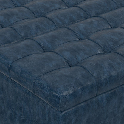 Denim Blue Vegan Leather | Harrison Small Square Coffee Table Storage Ottoman in Vegan Leather