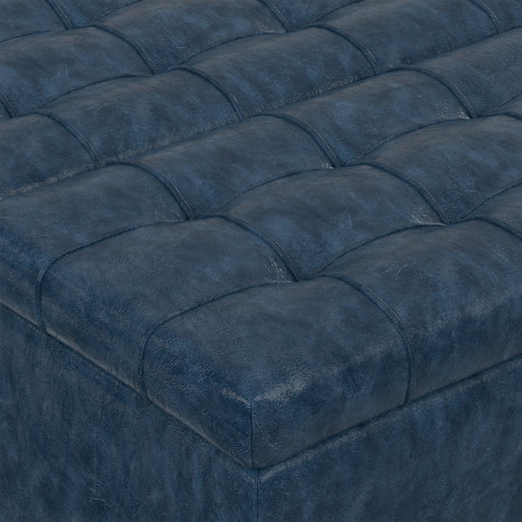 Denim Blue Vegan Leather | Harrison Small Square Coffee Table Storage Ottoman in Vegan Leather