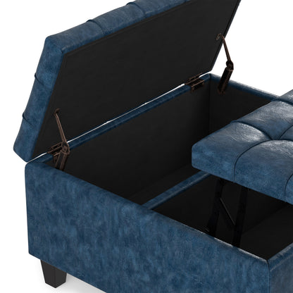 Denim Blue Vegan Leather | Harrison Small Square Coffee Table Storage Ottoman in Vegan Leather