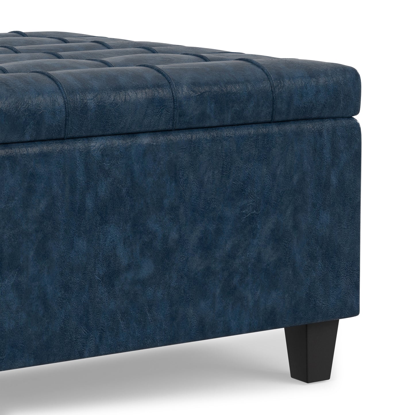 Denim Blue Vegan Leather | Harrison Small Square Coffee Table Storage Ottoman in Vegan Leather